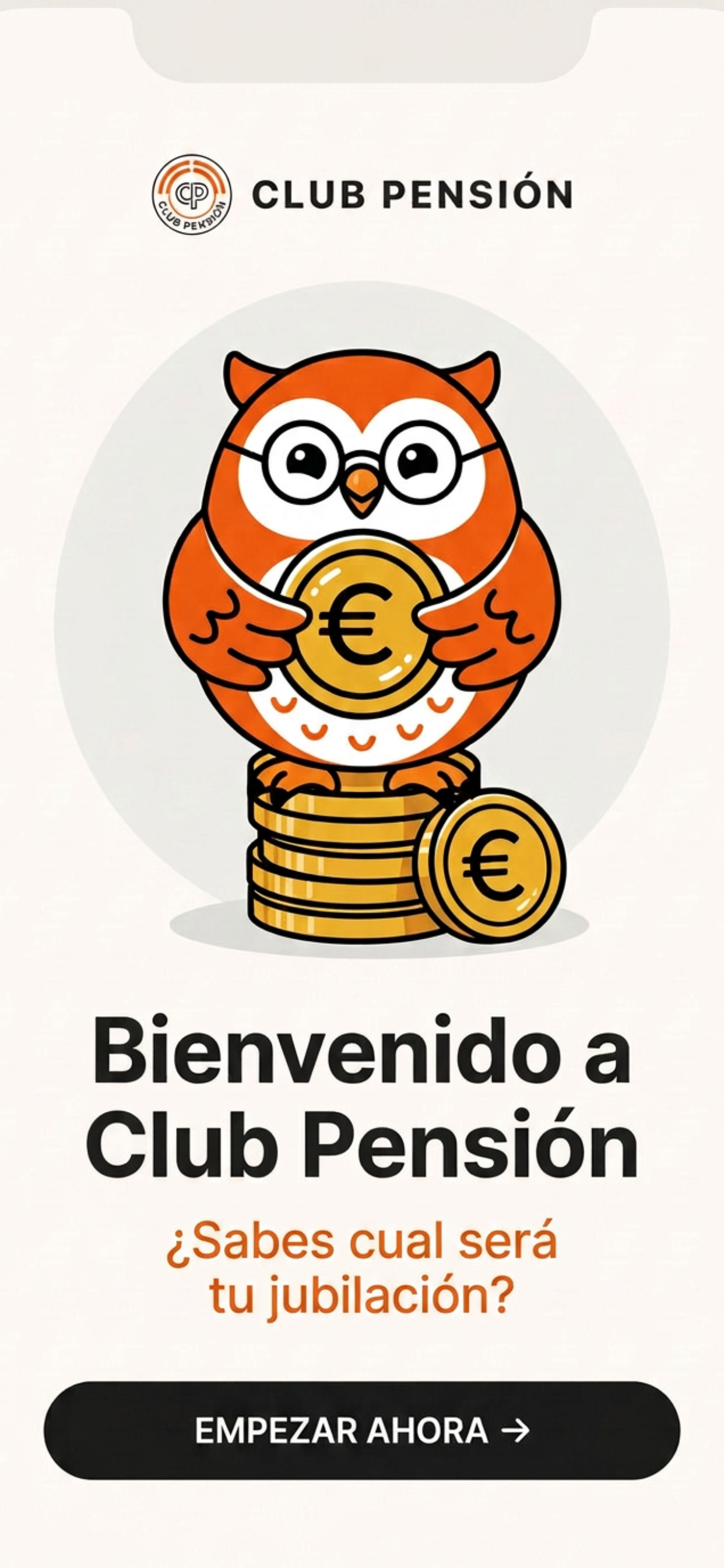 Pantalla de bienvenida de la app Club Pensión